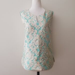 J. Crew Wool Silk Gold Brocade Sleeveless Blouse